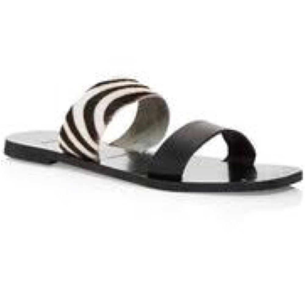 ♦️SOLD♦️JOIE Bannison Zebra Black White Cowhide Leather Slip On Mules Flat Sanda - Picture 12 of 12